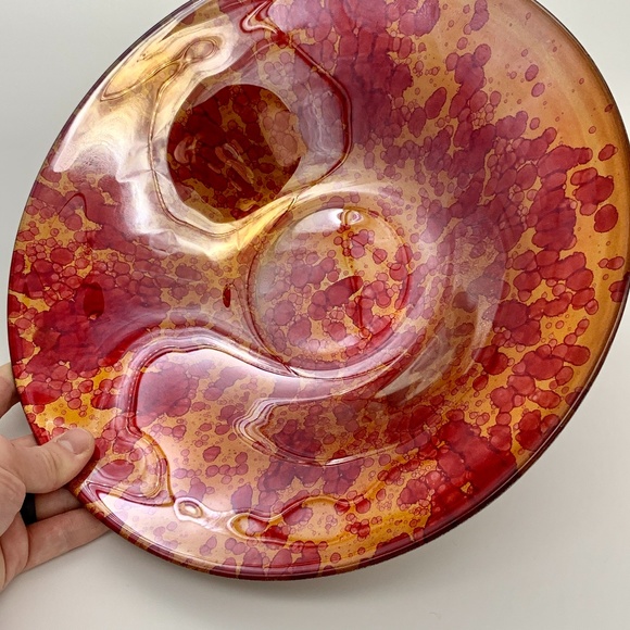 Red & Gold Glass Bowl, Large Size & EUC! - Picture 3 of 5